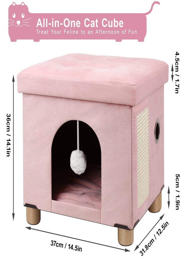 BRIAN & DANY بيت قطط قابل للطي من بريان وداني، كهف للقطط، مكعب للقطط مع لوح خدش وكرة، 12.5 بوصة × 14.5 بوصة × 14.1 بوصة، وردي - Image 2